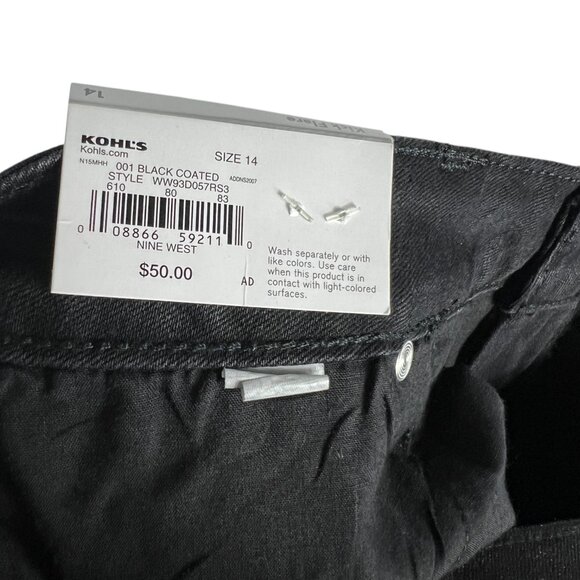 NWT Nine West High Rise Kick Flare Jeans in Coated Black Size 14 - Picture 7 of 10